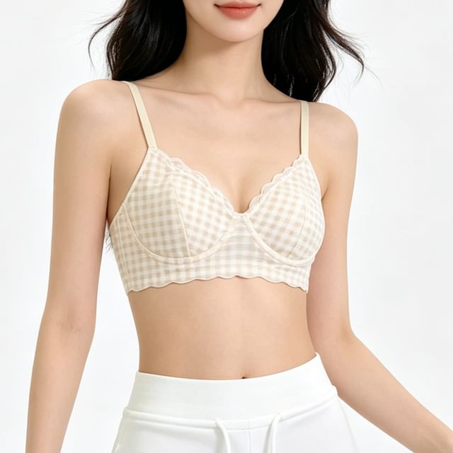 Gecko-Wireless Gingham Check Bra