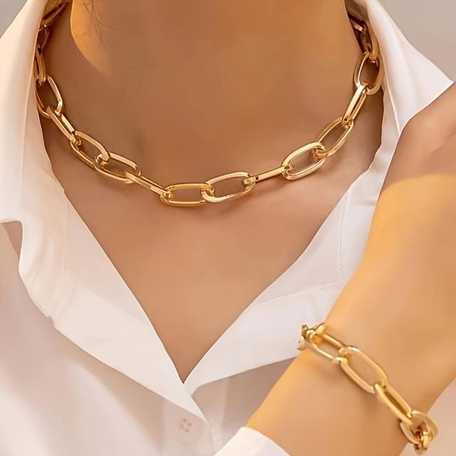 Gemsha-Chunky Alloy Choker Bracelet Set