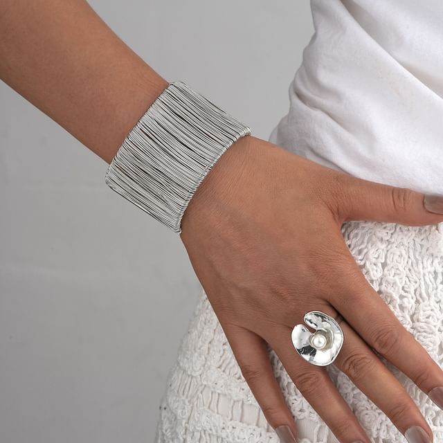 Gemsha-Geometry Faux Pearl Ring