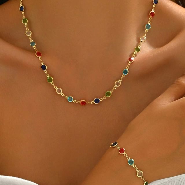 Gemsha-Glaze Bead Alloy Station Choker Bracelet Set
