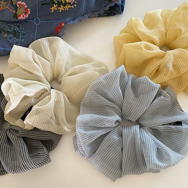 Gemsha-Plaid Mesh Scrunchie
