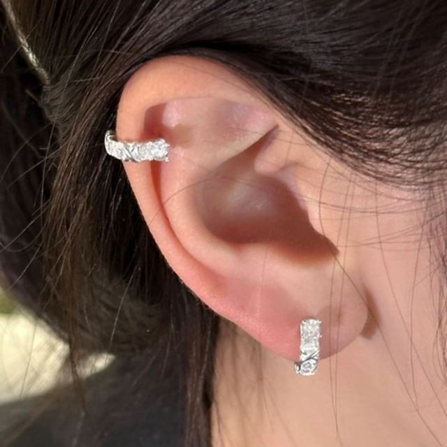 Gemsha-Rhinestone Alloy Hoop Earring