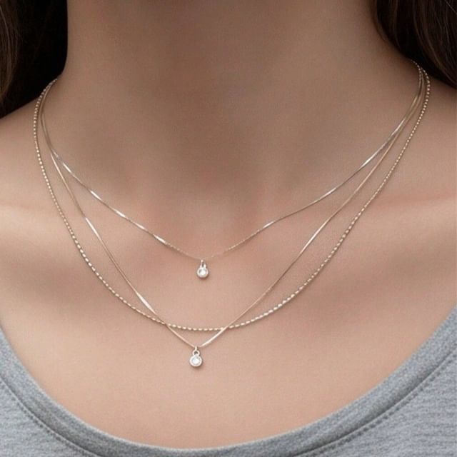 Gemsha-Rhinestone Pendant Layered Necklace