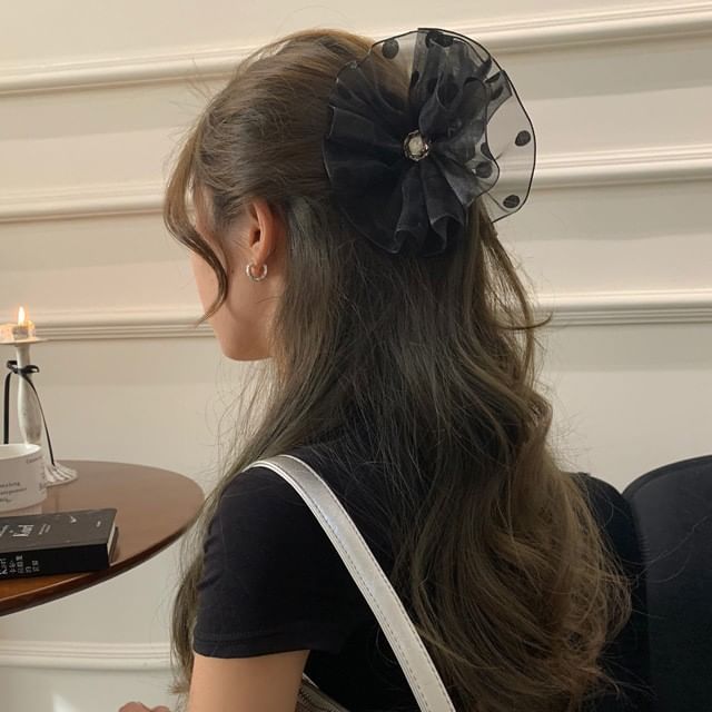 Gemsha-Rhinestone Polka Dot Mesh Scrunchie