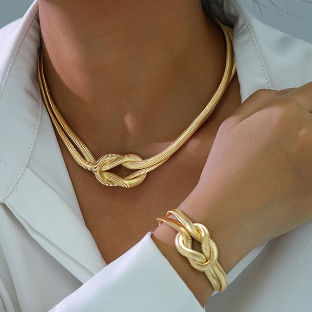 Gemsha-Set Knotted Statement Necklace Bracelet