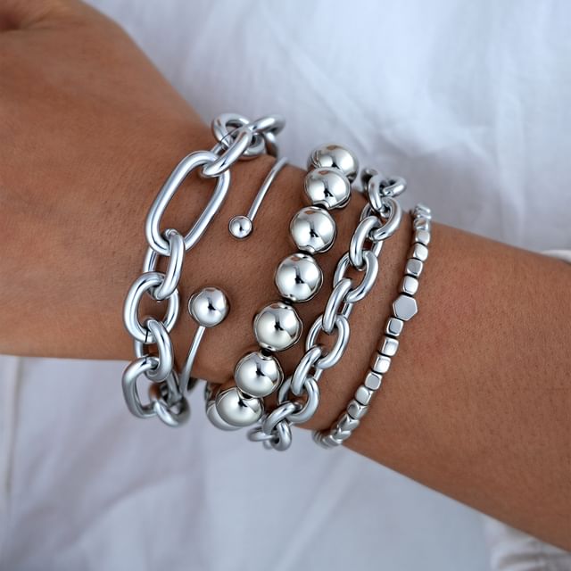 Gemsha-Set of 5 Chunky Chain Bracelet