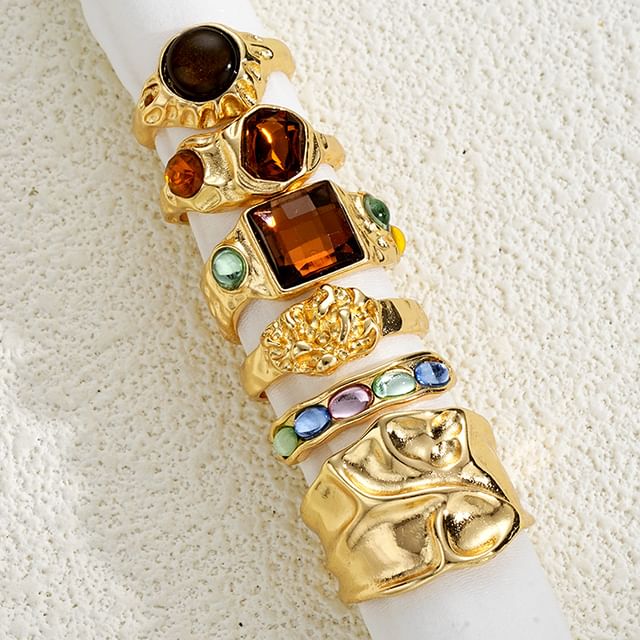 Gemsha-Set of 6 Rhinestone Ring