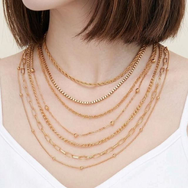 Gemsha-Set of 7 Chain Necklace
