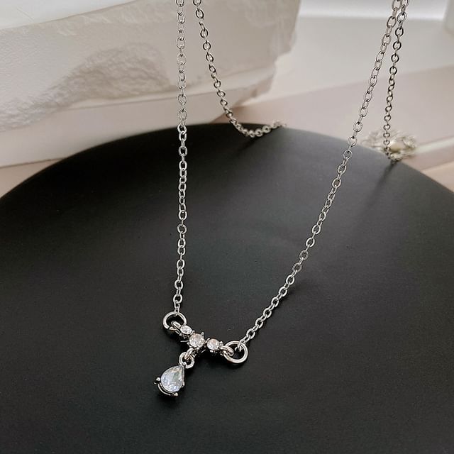 Gemsha-Silver Tone Rhinestone Necklace