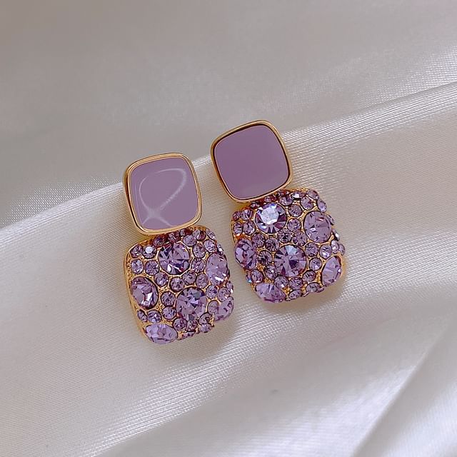 Gemsha-Square Rhinestone Alloy Drop Earring