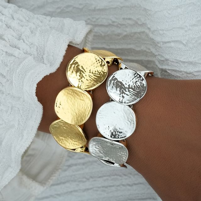 Gemsha-Textured Disc Alloy Bracelet