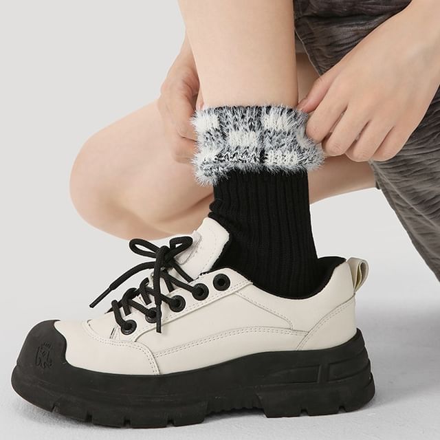 Gentiana Checker Fluffy Panel Ribbed Short Socks YesStyle Gentiana Checker Fluffy Panel Ribbed Short Socks YesStyle