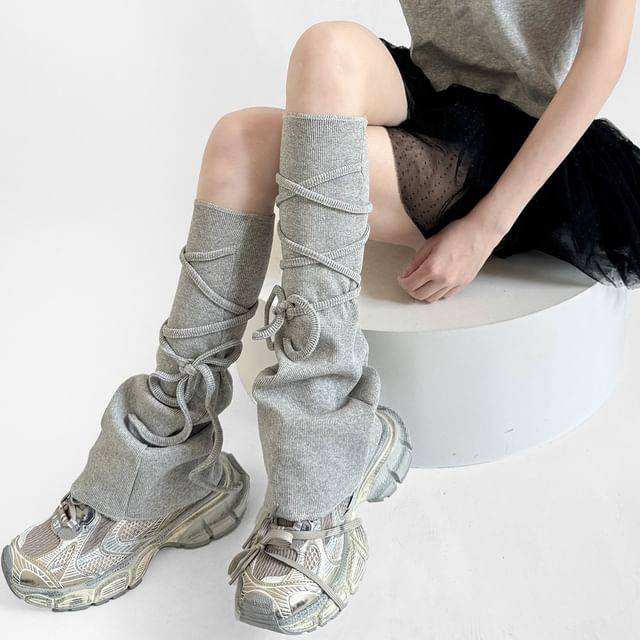 Gentiana-Lace-Up Plain Leg Warmer
