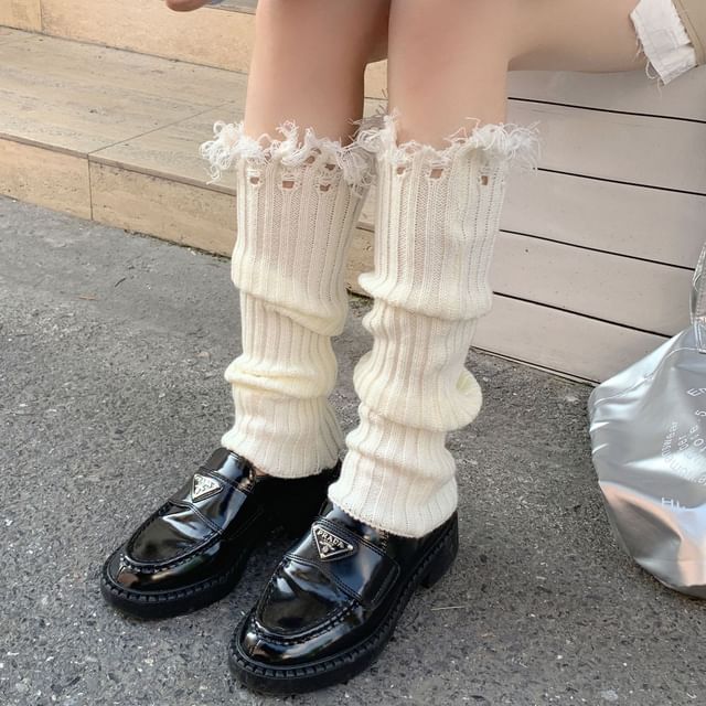 Gentiana-Plain Distressed Knit Leg Warmers