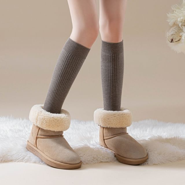 Gentiana-Plain Ribbed Fleece-Lined Knee High Socks