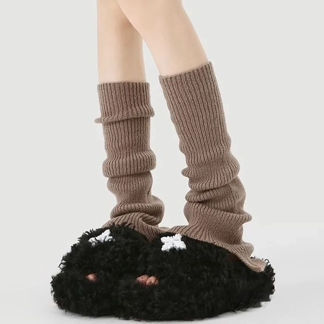 Gentiana-Plain Ribbed Knit Leg Warmers