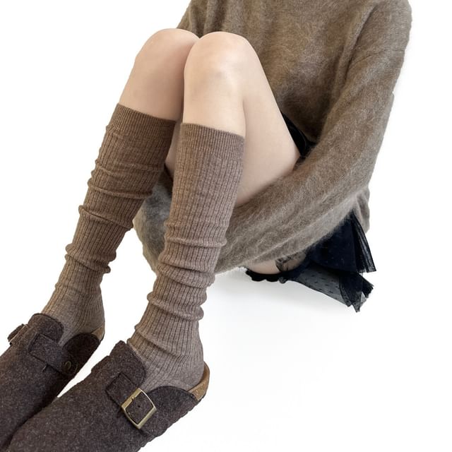 Gentiana-Plain Ribbed Tall Socks