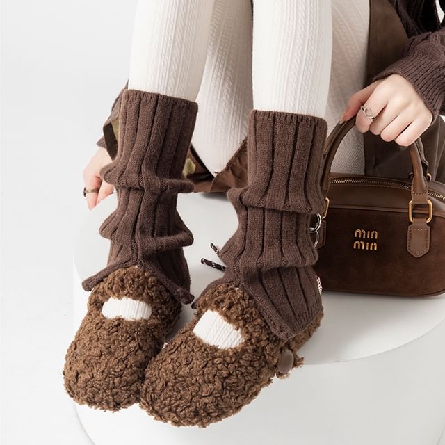 Gentiana-Plain Slit Knit Leg Warmers
