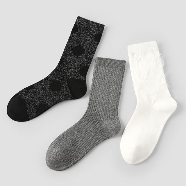 Gentiana - Set of 3 Pairs: Plain Ribbed Socks | YesStyle