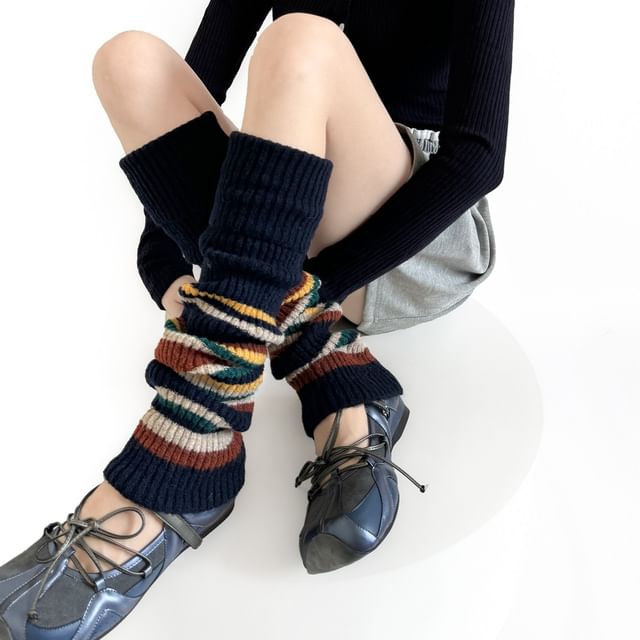 Gentiana-Striped Knit Leg Warmers