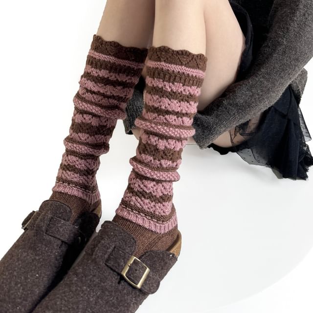 Gentiana-Striped Knit Long Socks