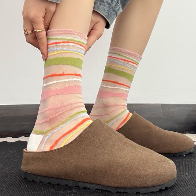 Gentiana-Striped Sheer Socks