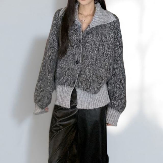 Gilmort-Collared Melange Cardigan