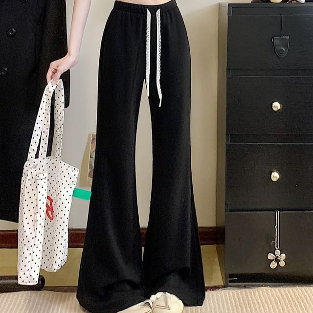 Gilmort-Drawstring Waist Plain Flared Sweatpants