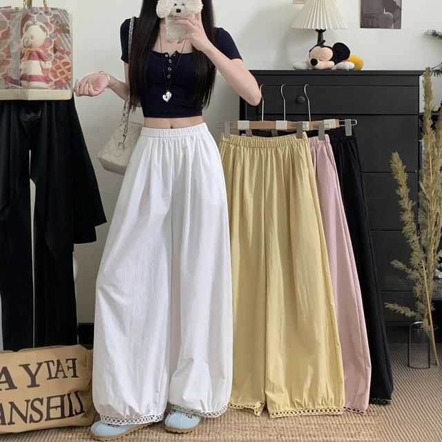 Gilmort-Elastic Waist Plain Baggy Pants