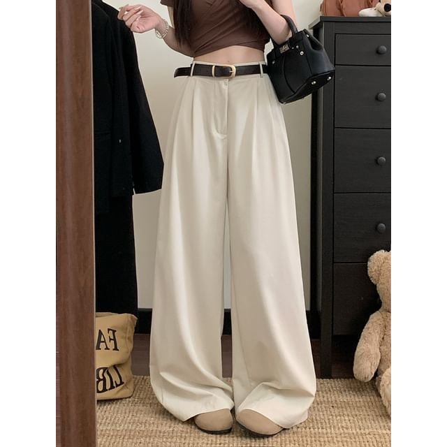 Gilmort-High Waist Plain Baggy Pants