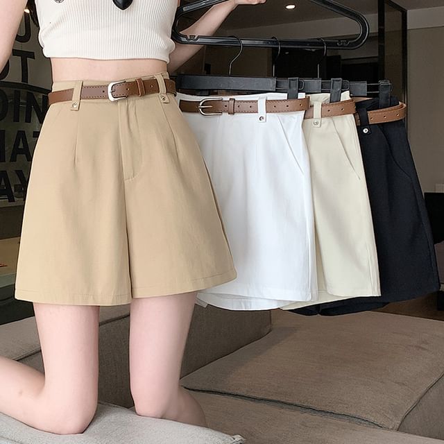 Gilmort-High Waist Plain Shorts