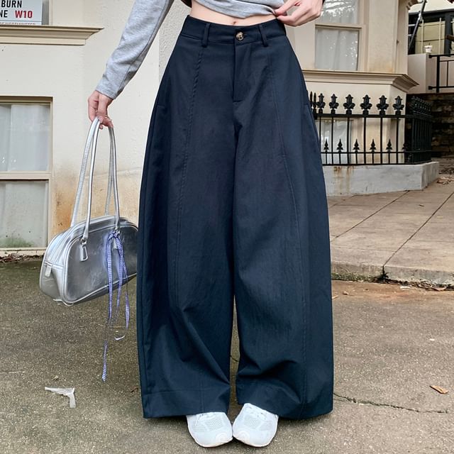 Gilmort-High Waist Plain Wide Leg Pants