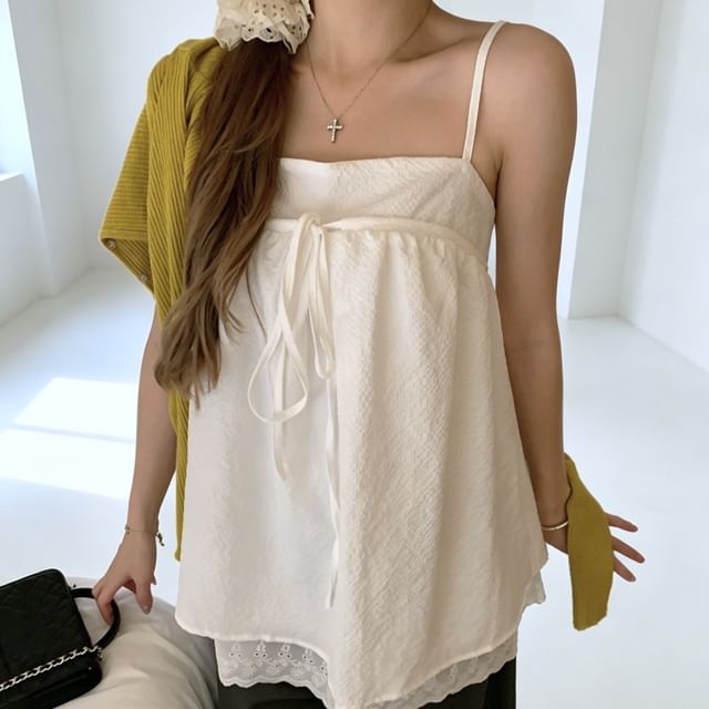 Gilmort-Lace Overlay Camisole Top