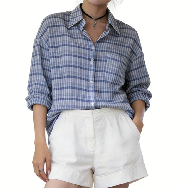 Gilmort-Long-Sleeve Collared Plaid Button Up Shirt