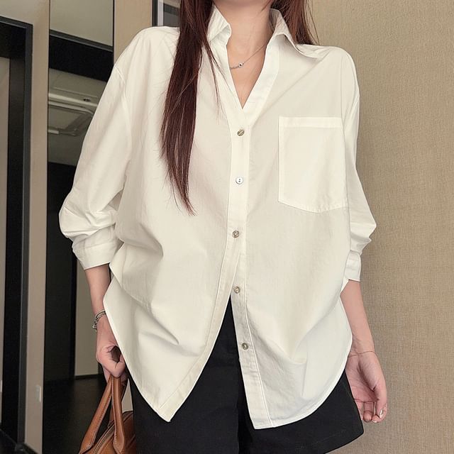 Gilmort-Long-Sleeve Plain Shirt