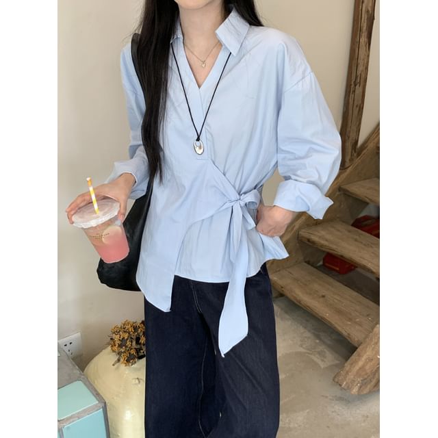 Gilmort-Long-Sleeve Plain Wrap Shirt