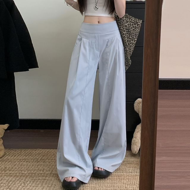 Gilmort-Mid Rise Plain Baggy Pants
