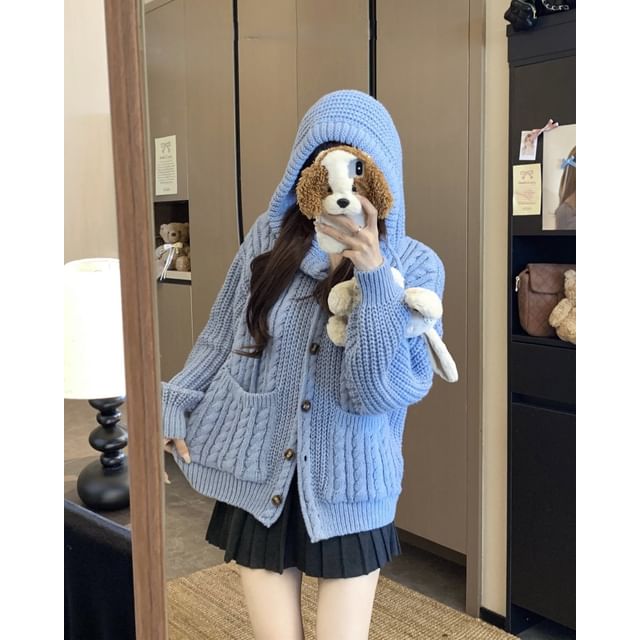 Gilmort-Plain Hooded Cable-Knit Cardigan