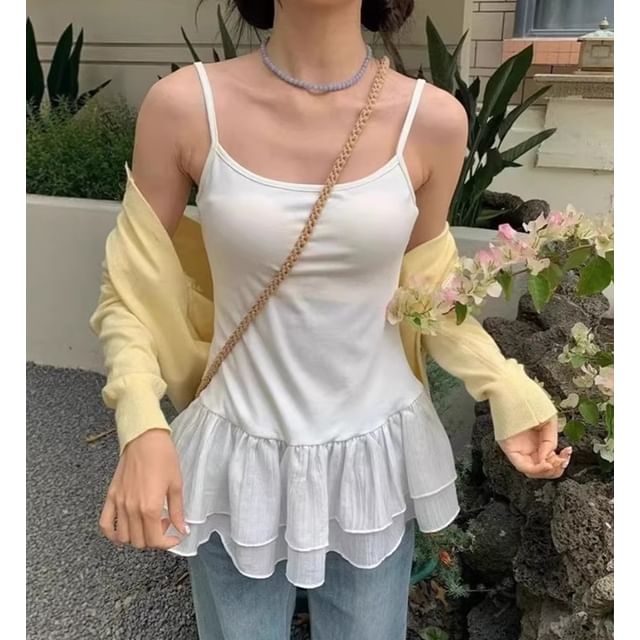 Gilmort-Scoop Neck Plain Ruffled Hem Layered Camisole Top