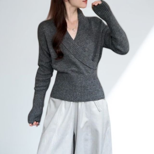 Gilmort-Shawl Collar Plain Wrap Sweater