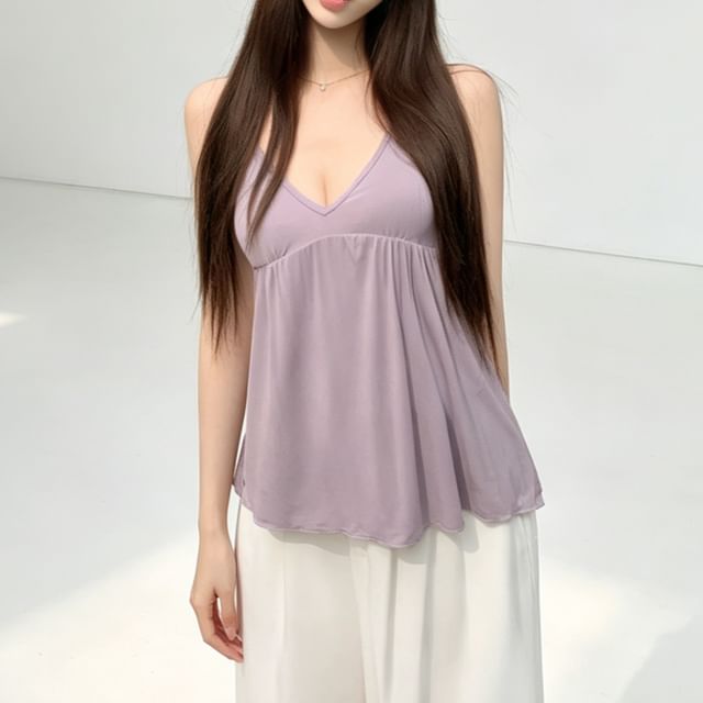 Gilmort-V-Neck Plain Camisole Top