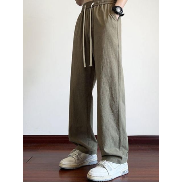 Giuliana-Drawstring Waist Plain Wide Leg Pants
