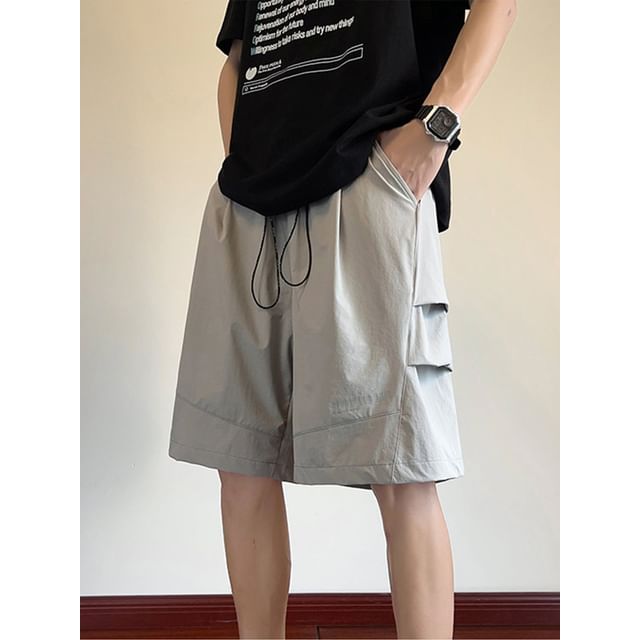 Giuliana-Drawstring Waist Plain Wide Leg Shorts
