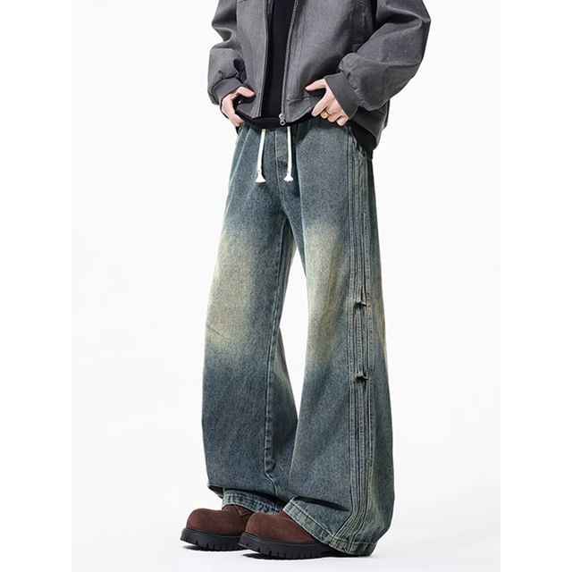 Giuliana-Drawstring Waist Washed Ruched Baggy Jeans