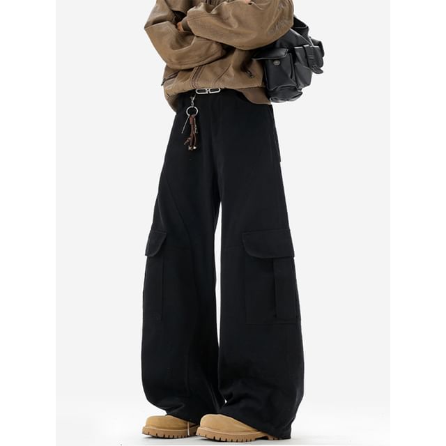 Giuliana-High Waist Plain Wide Leg Cargo Pants