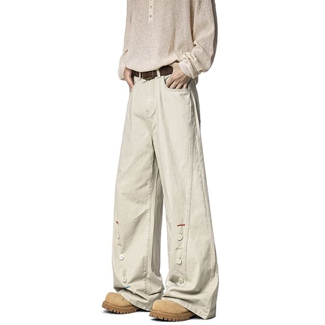 Giuliana-Mid Rise Button Accent Wide Leg Pants