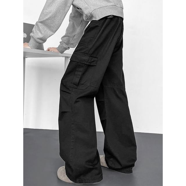 Giuliana-Mid Rise Plain Wide Leg Cargo Pants