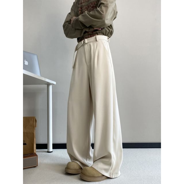 Giuliana-Mid Rise Plain Wide Leg Pants