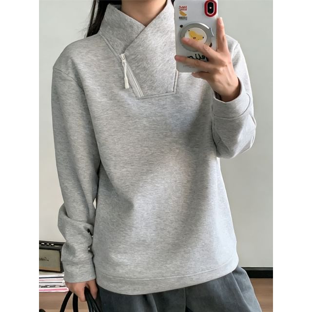 Giuliana-Stand Collar Plain Zipped Sweatshirt