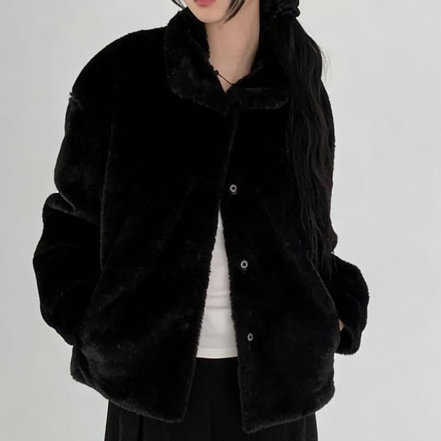 Glotto-Collared Fleece Button-Up Jacket